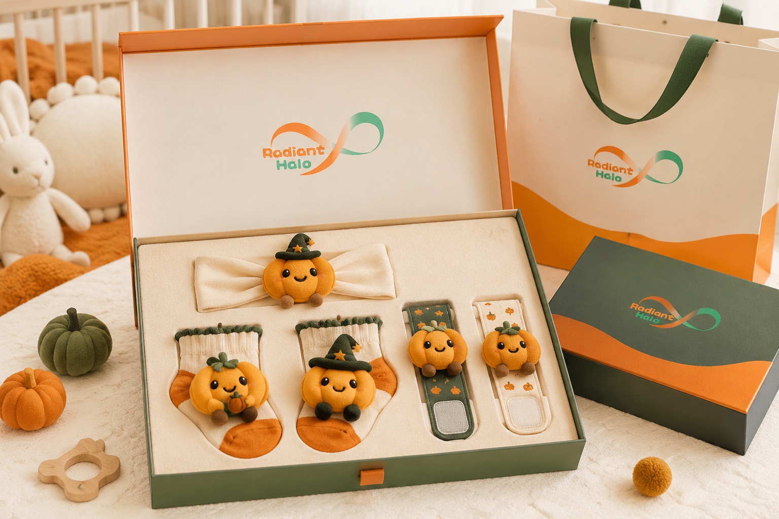 Wholesale Pumpkin Baby Headband, Socks & Wristband Gift Set for Boutiques