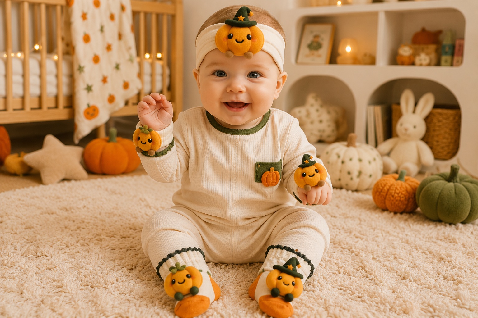 Wholesale Pumpkin Baby Headband, Socks & Wristband Gift Set for Boutiques