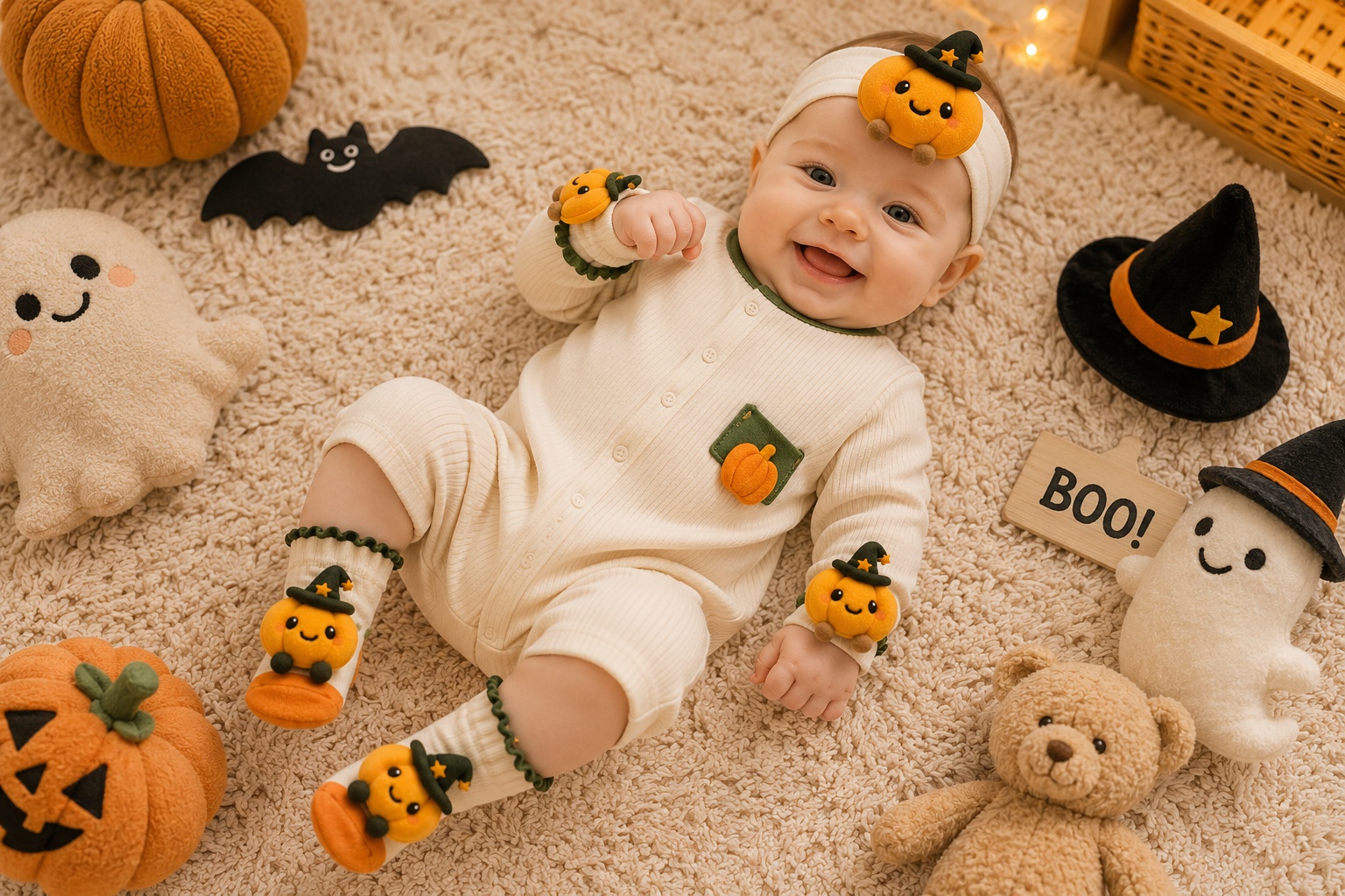 Wholesale Pumpkin Baby Headband, Socks & Wristband Gift Set for Boutiques