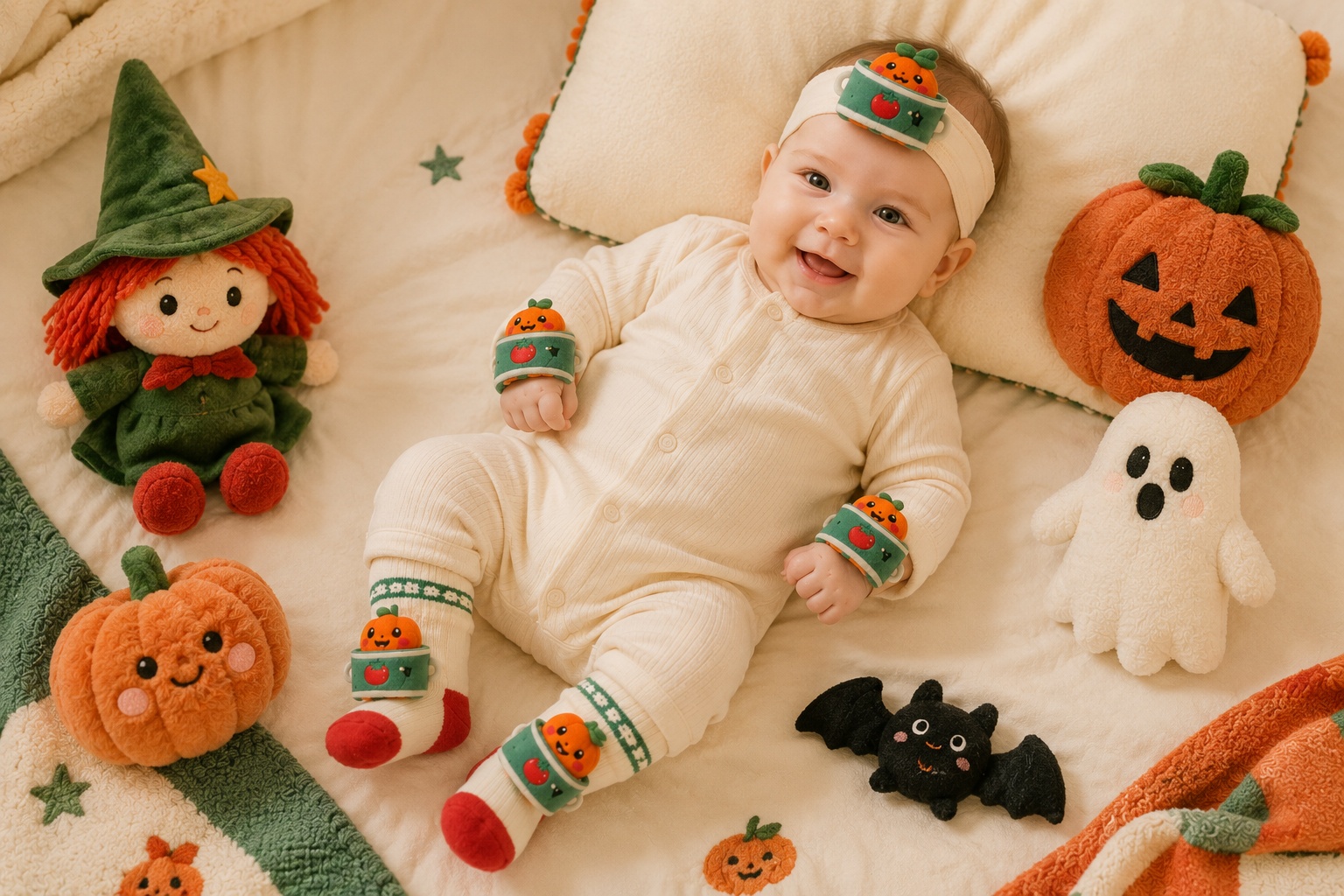 Wholesale Pumpkin Plush Baby Headband, Socks & Wristband Gift Set | Custom Boutique Baby Accessories