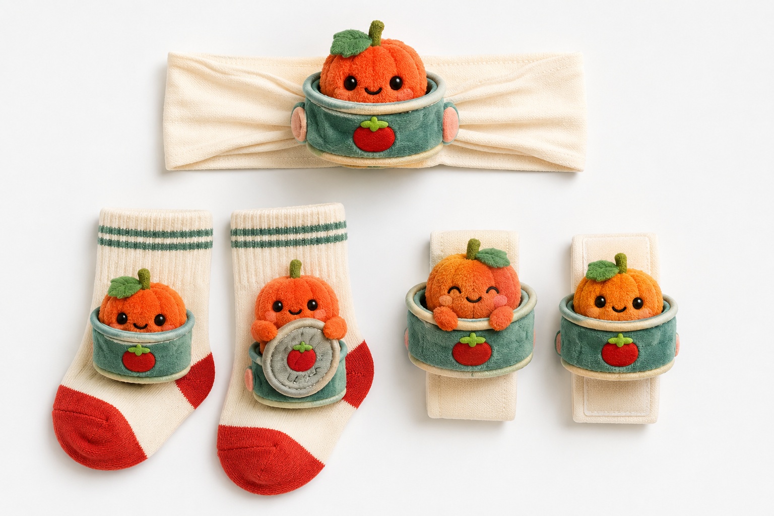 Wholesale Pumpkin Plush Baby Headband, Socks & Wristband Gift Set | Custom Boutique Baby Accessories