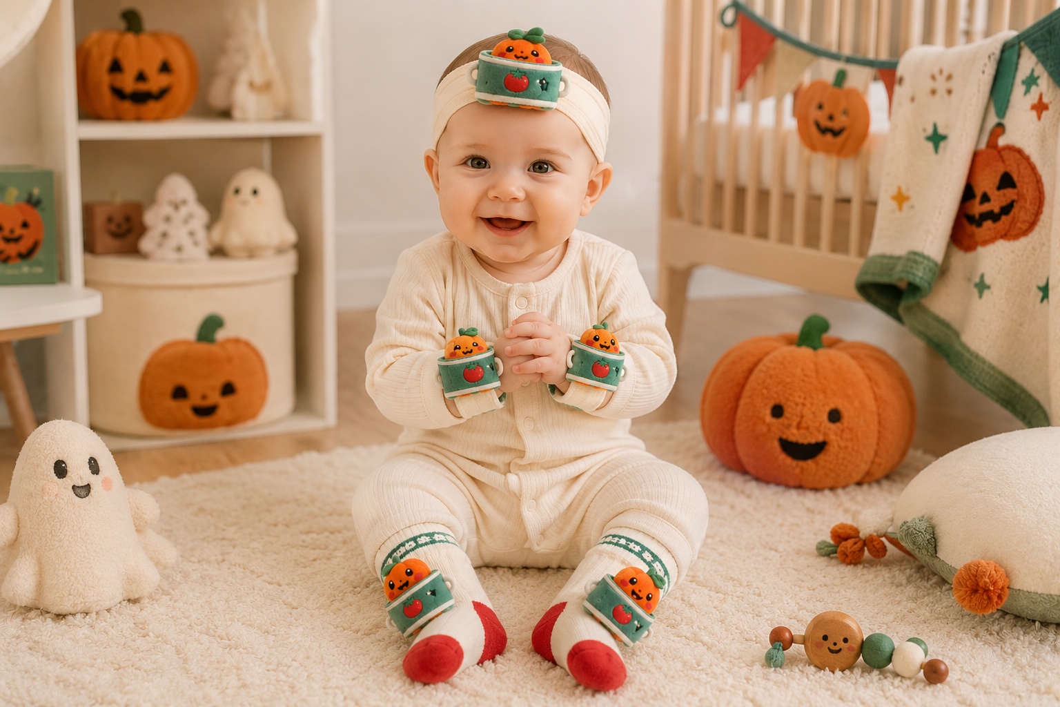 Wholesale Pumpkin Plush Baby Headband, Socks & Wristband Gift Set | Custom Boutique Baby Accessories
