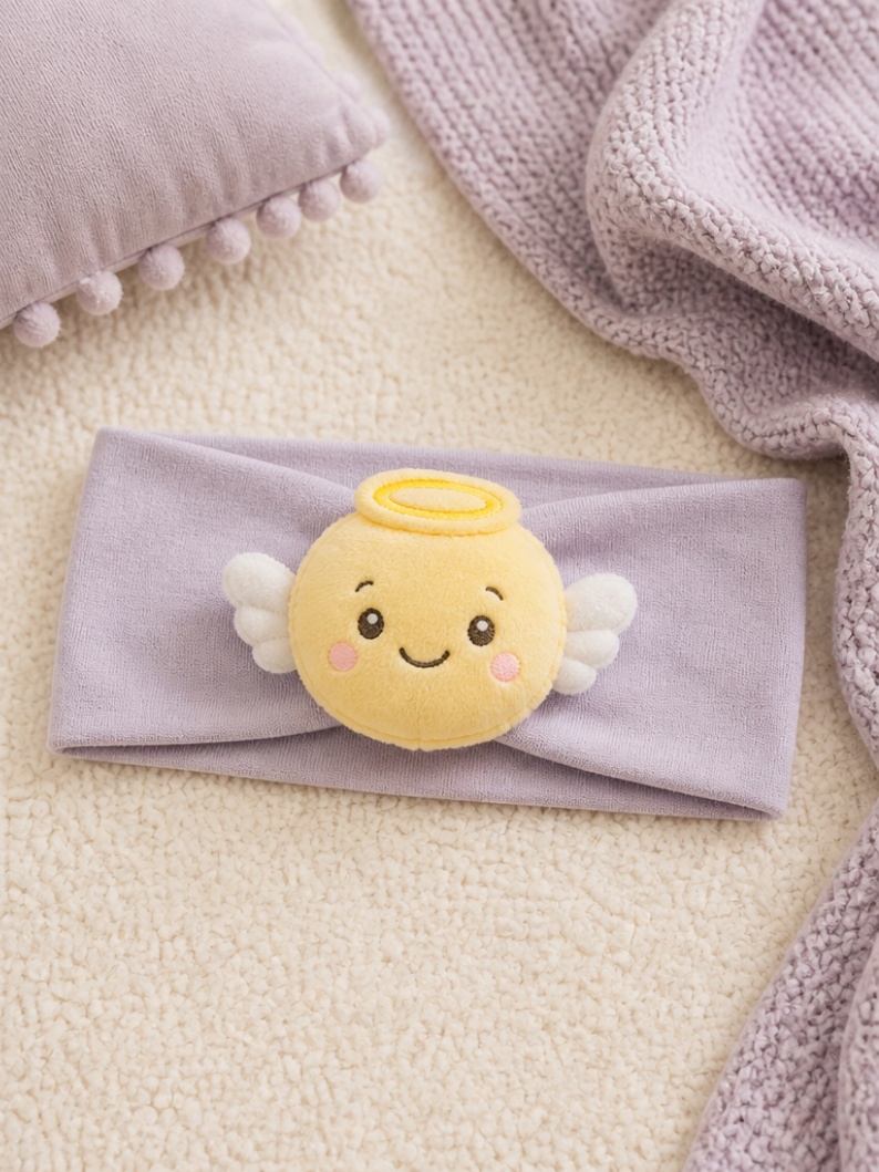 Wholesale OEM Baby Plush Headband with Detachable Angel Emoji Doll — Soft Stretch Headwrap for Baby Boutiques