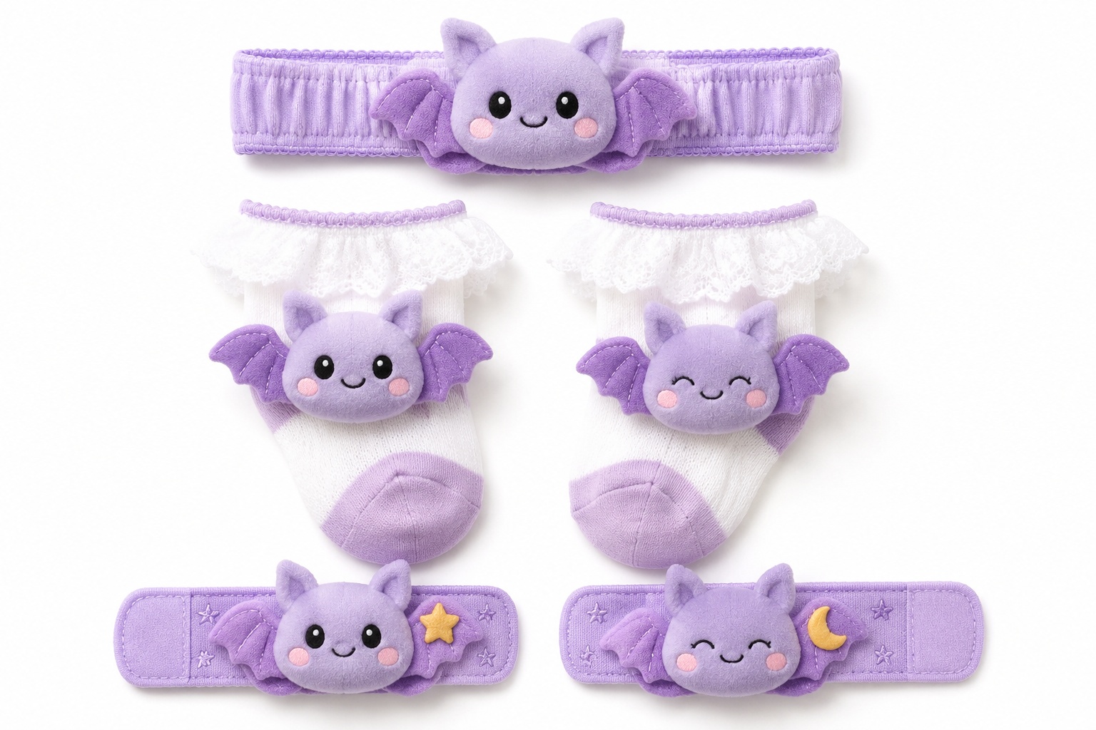 Wholesale Halloween Purple Bat Baby Headband Gift Set with Socks & Wristbands