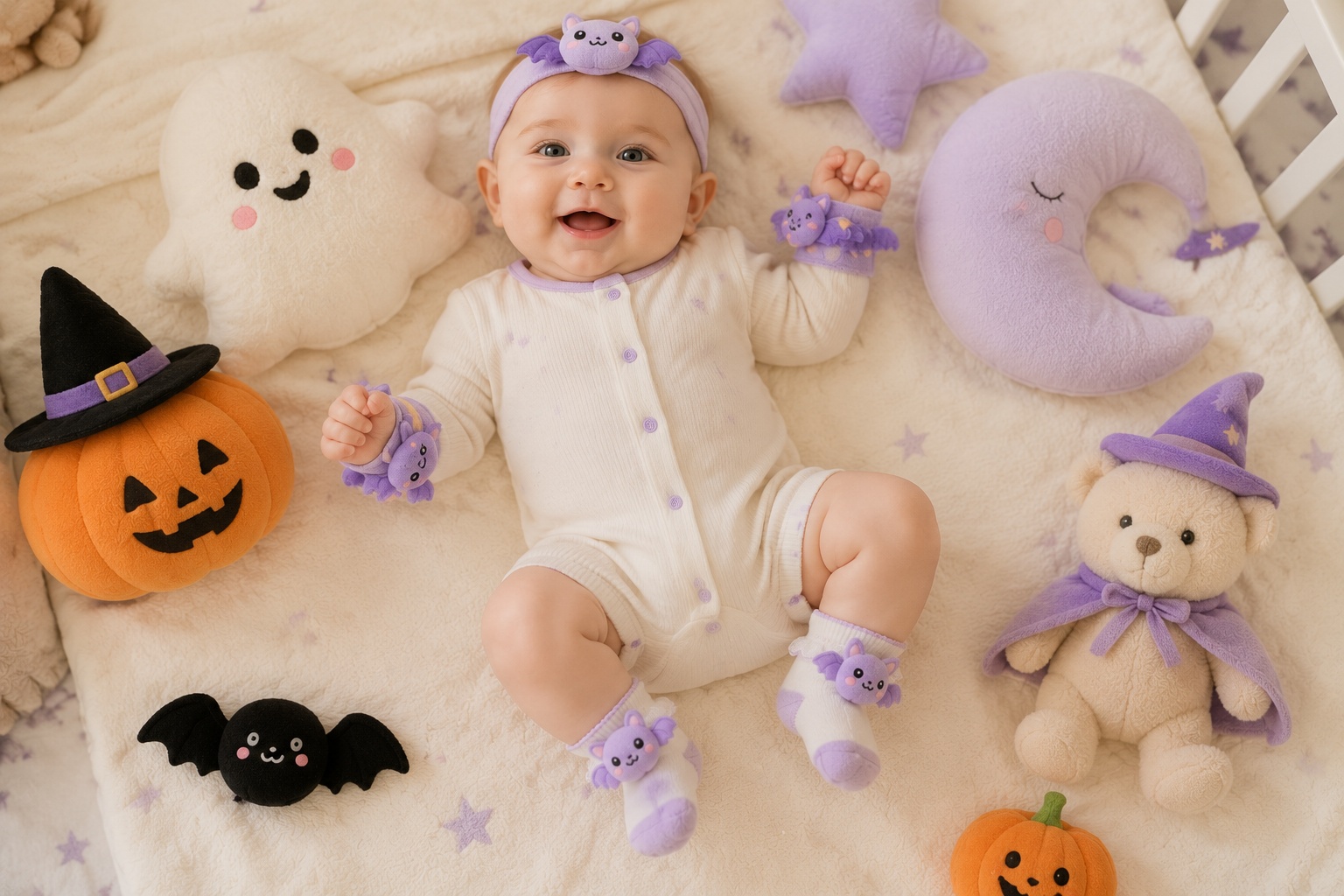 Wholesale Halloween Purple Bat Baby Headband Gift Set with Socks & Wristbands