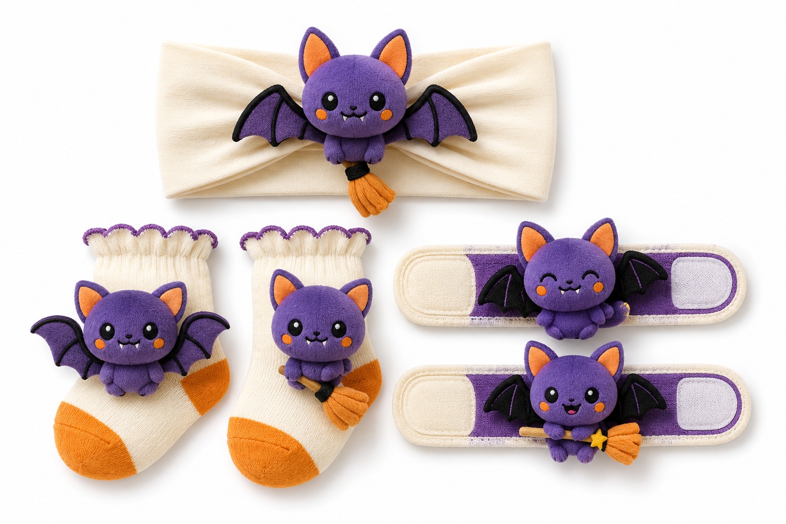 Wholesale Custom Halloween Baby Gift Set – Purple Bat Headband, Socks & Wristbands | OEM Private Label