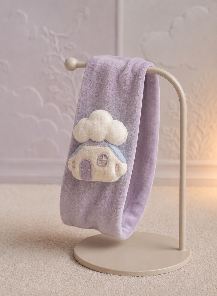 Wholesale-Ready Purple Plush Baby Headband with Cloud House Applique for Boutique Gift Lines