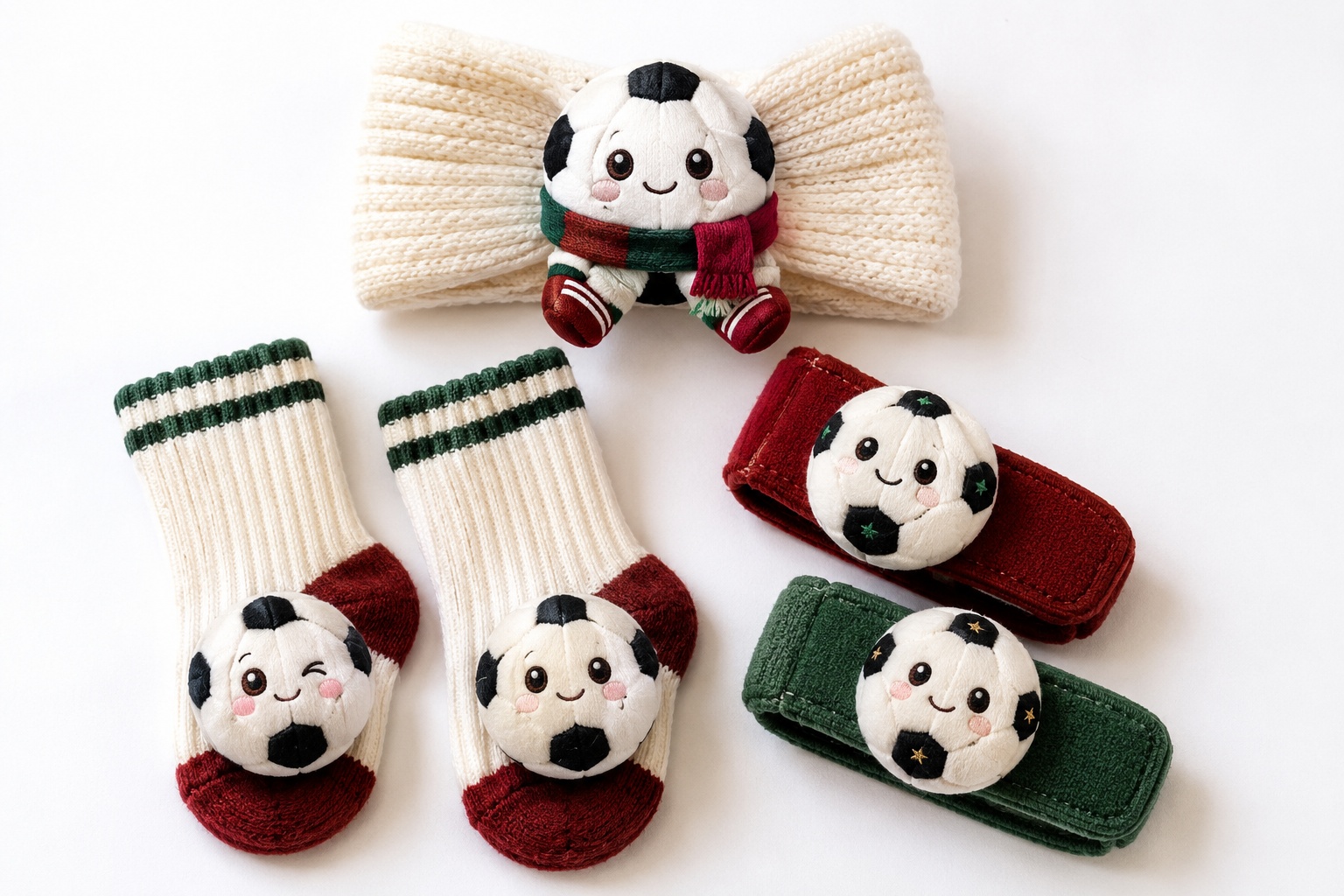 Wholesale Red & Green Soccer Baby Gift Set with Plush Headband, Socks and Wrist Rattles