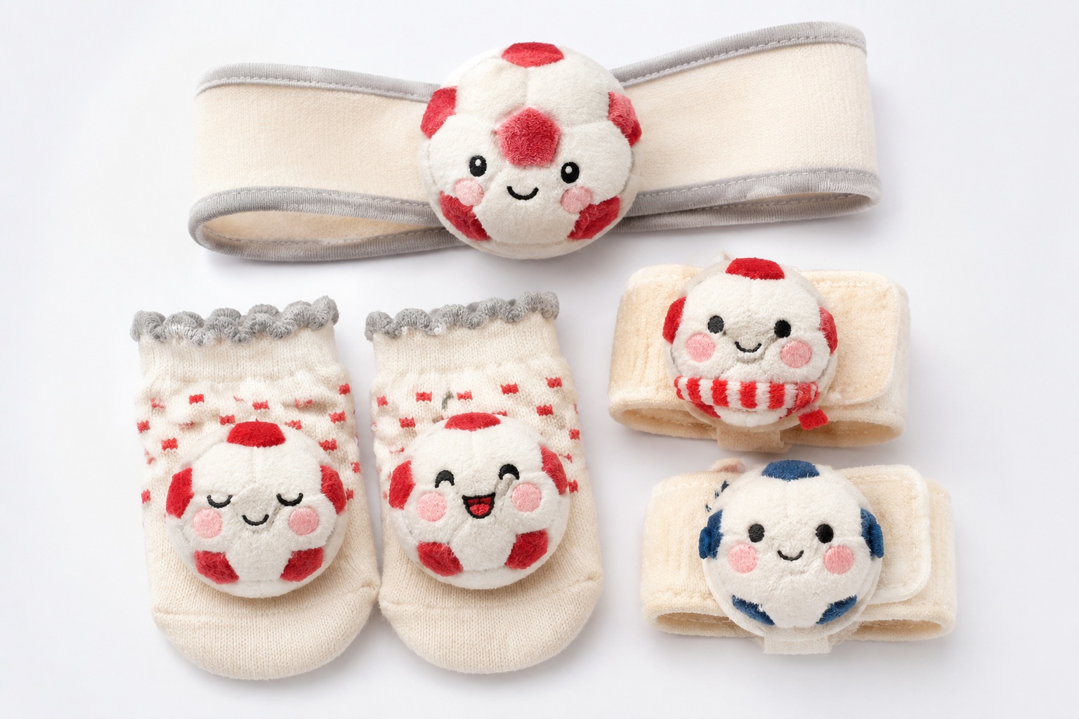 Wholesale Red Soccer Baby Gift Set with Plush Football Headband, Socks & Wrist Rattles | OEM/ODM Ready
