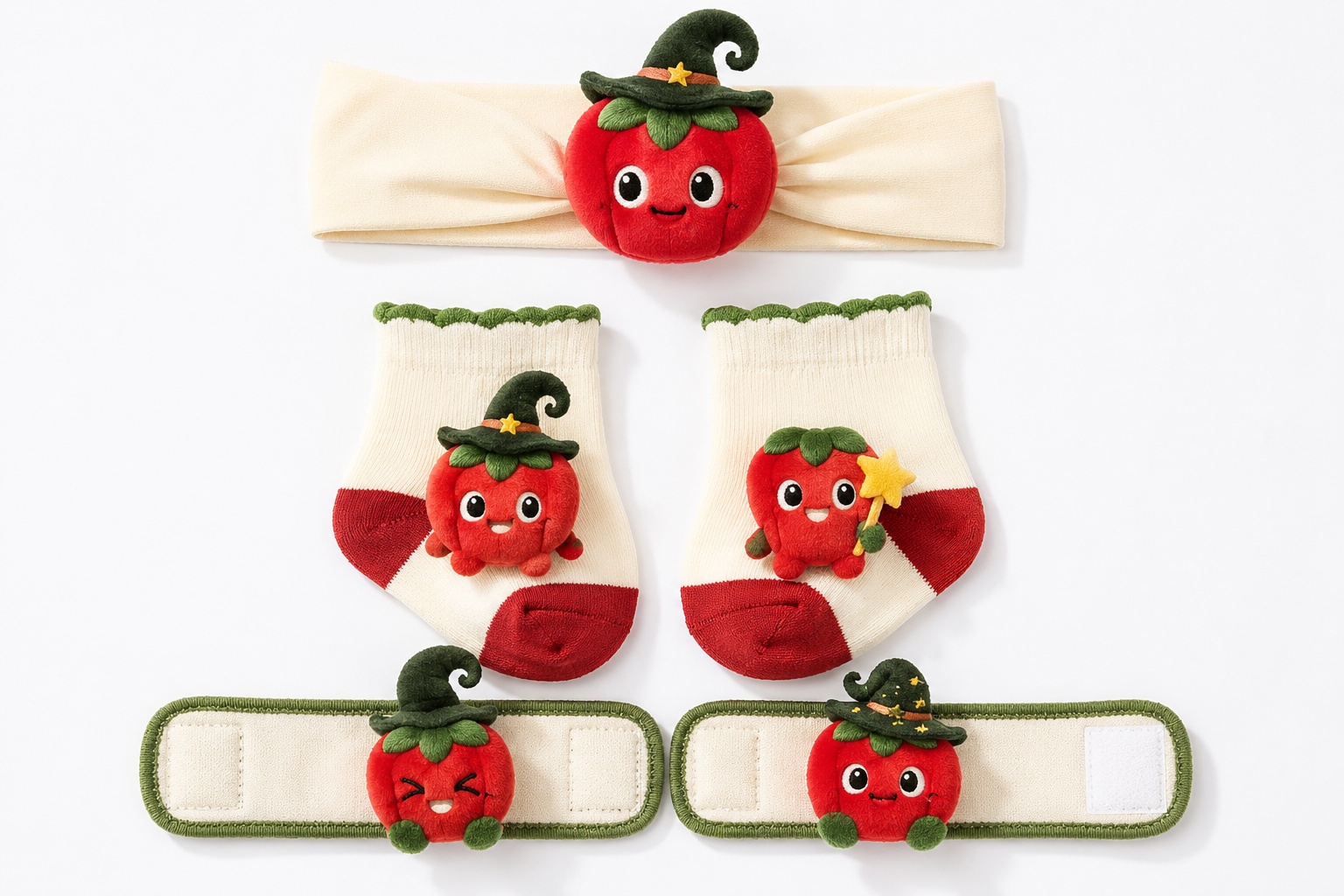 Wholesale Halloween Tomato Plush Baby Gift Set – Character Headband, Socks & Wristbands for Boutique and Private Label Orders