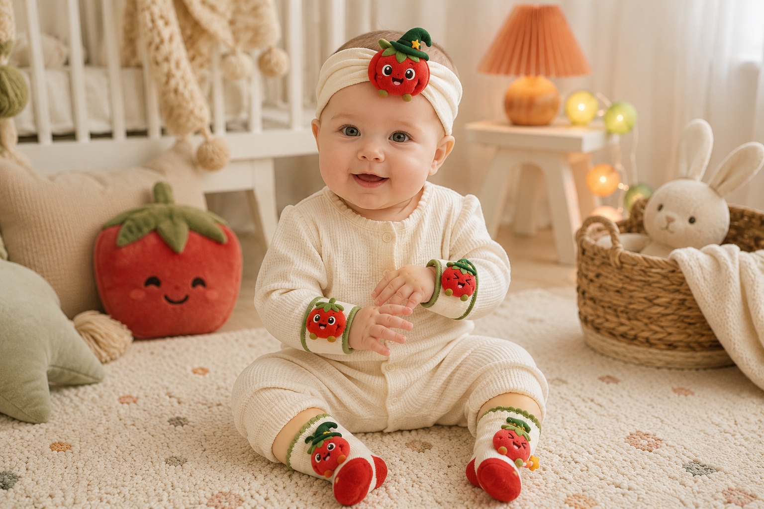 Wholesale Halloween Tomato Plush Baby Gift Set – Character Headband, Socks & Wristbands for Boutique and Private Label Orders