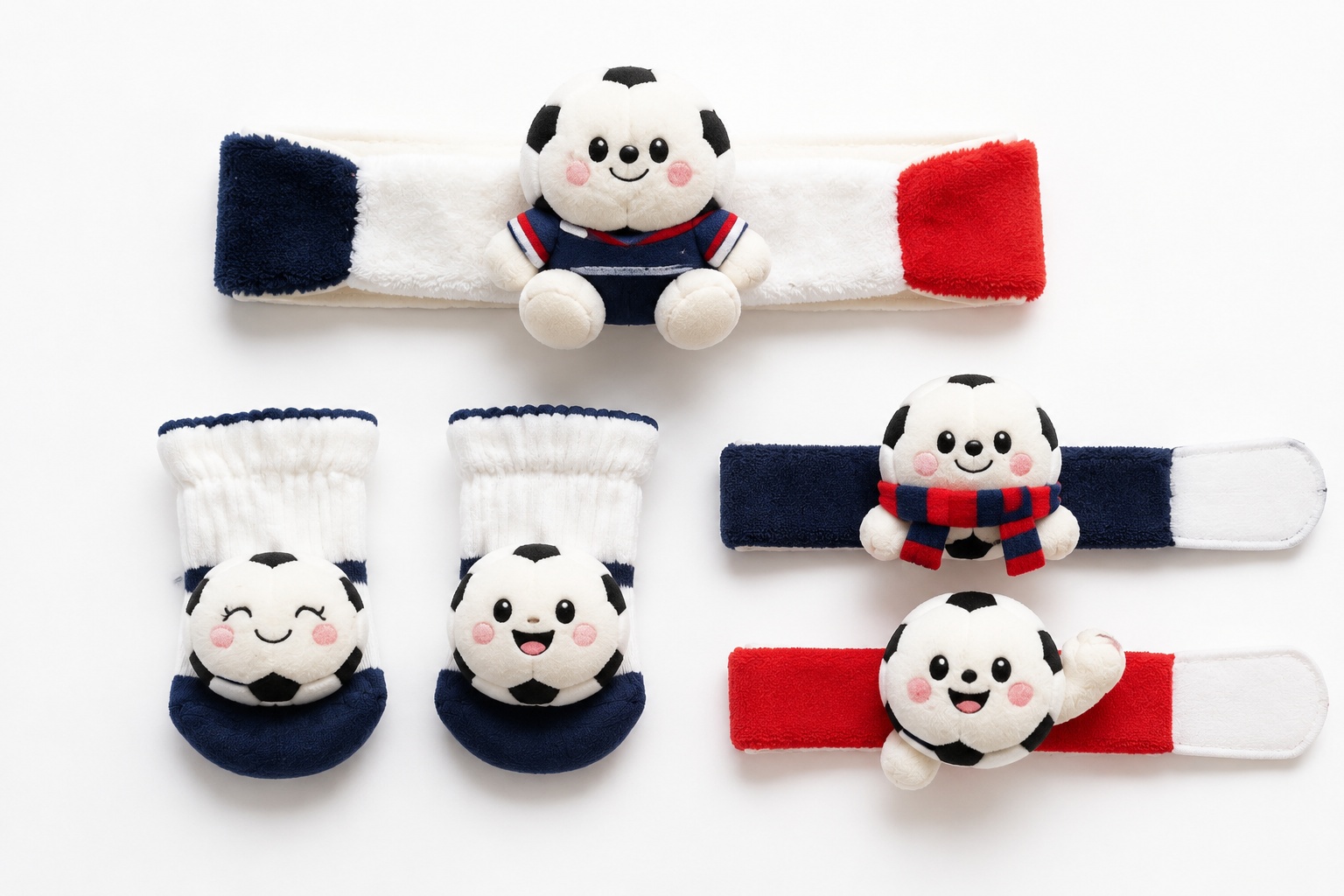 Wholesale Red White Navy Soccer Baby Gift Set – Plush Football Headband, Socks & Wrist Rattles