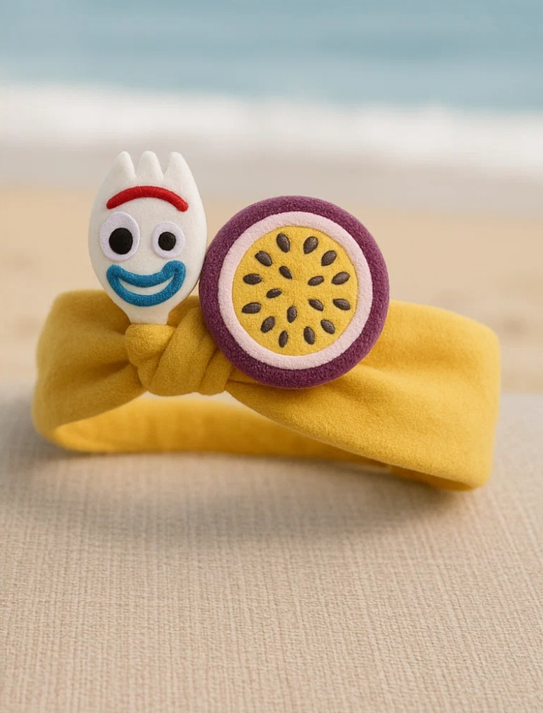 Diadema de Felpa para Bebés con Tenedor y Maracuyá – Accesorio Adorable para Fotos
