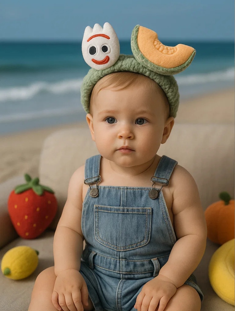 Diadema de Felpa para Bebés con Tenedor y Melón – Accesorio Adorable para Fotos