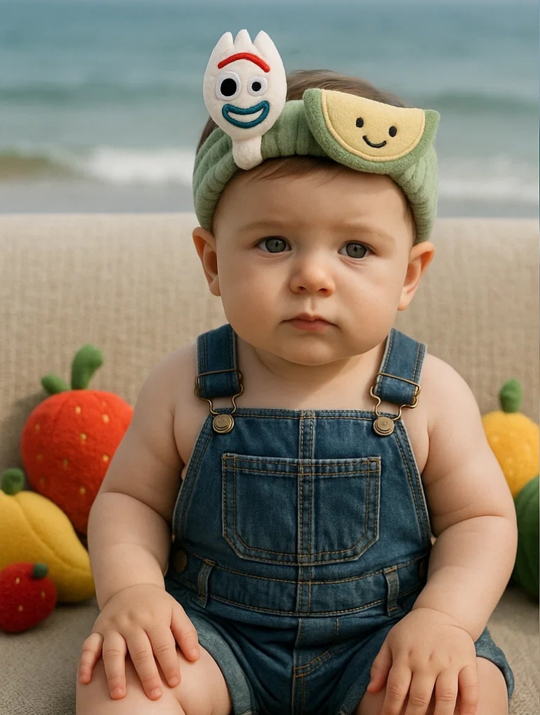 Fork & Melon Slice Baby Headband – Refreshing Plush Green Design