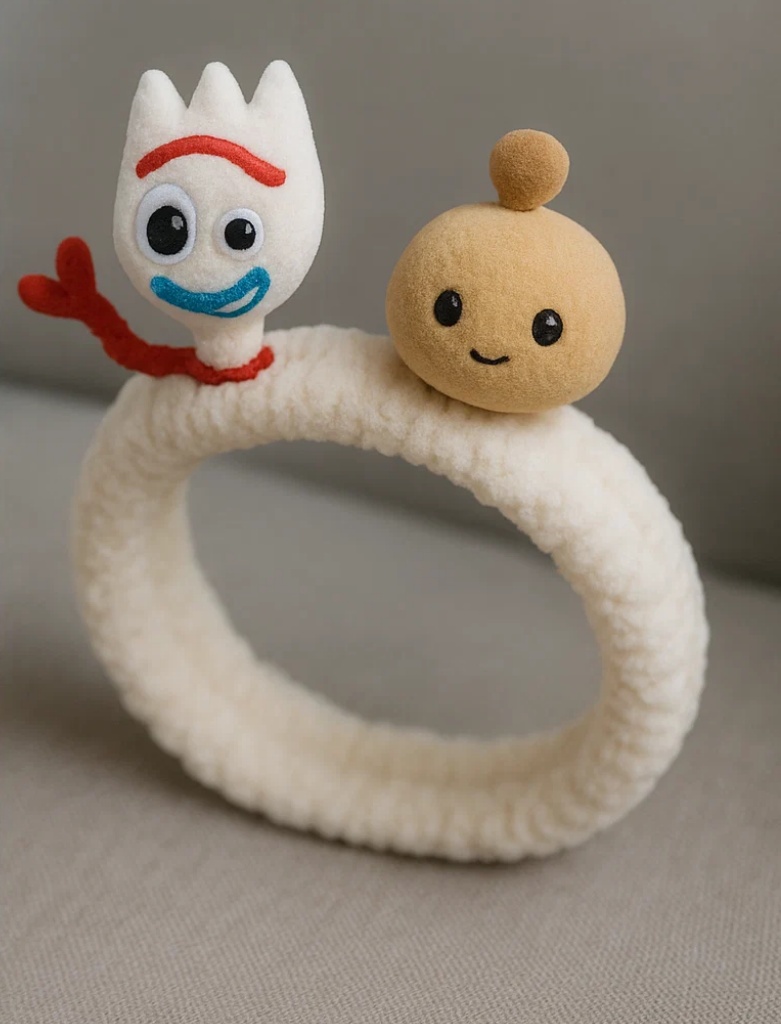 Fork & Peanut Baby Plush Headband – Neutral Soft Brown Design