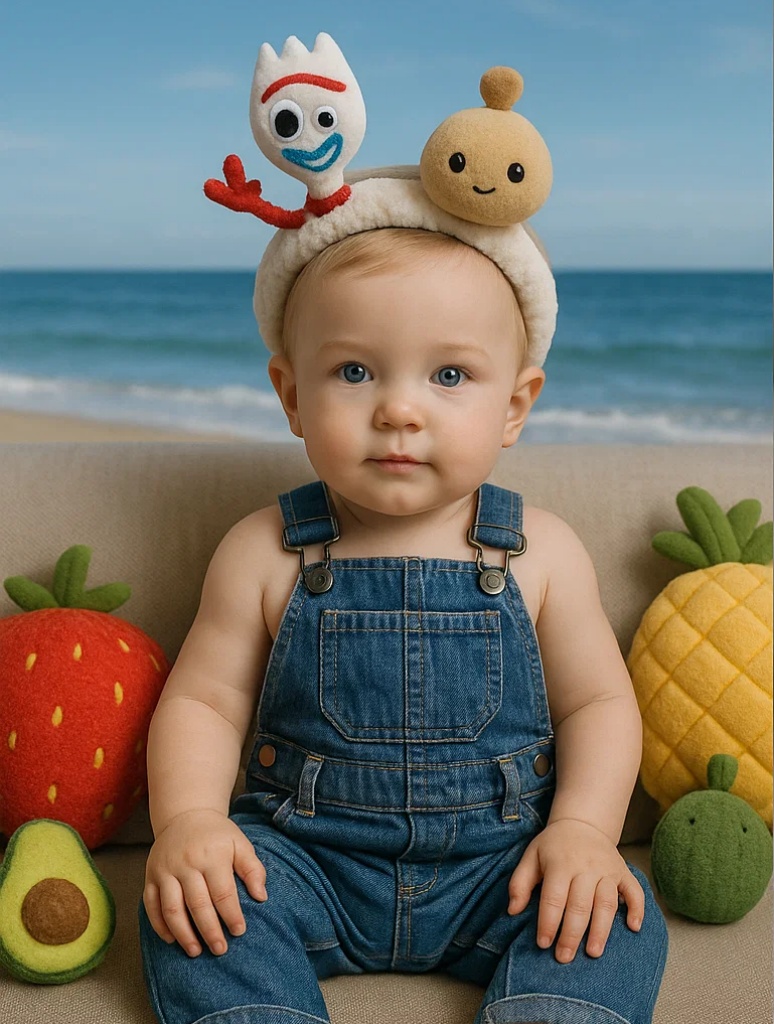 Fork & Peanut Baby Plush Headband – Neutral Soft Brown Design