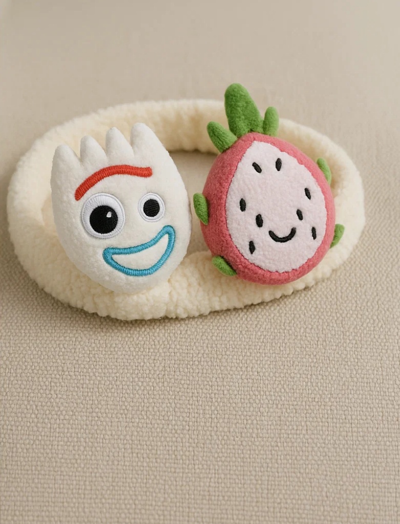 Dragon Fruit & Cartoon Fork Plush Baby Headband – Bold Look for Baby Boutiques