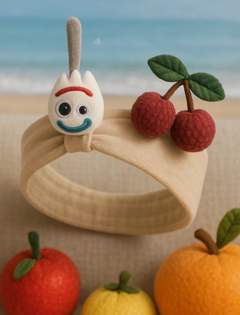 Cherry & Cartoon Fork Plush Headband – Playful Baby Accessory for Retail
