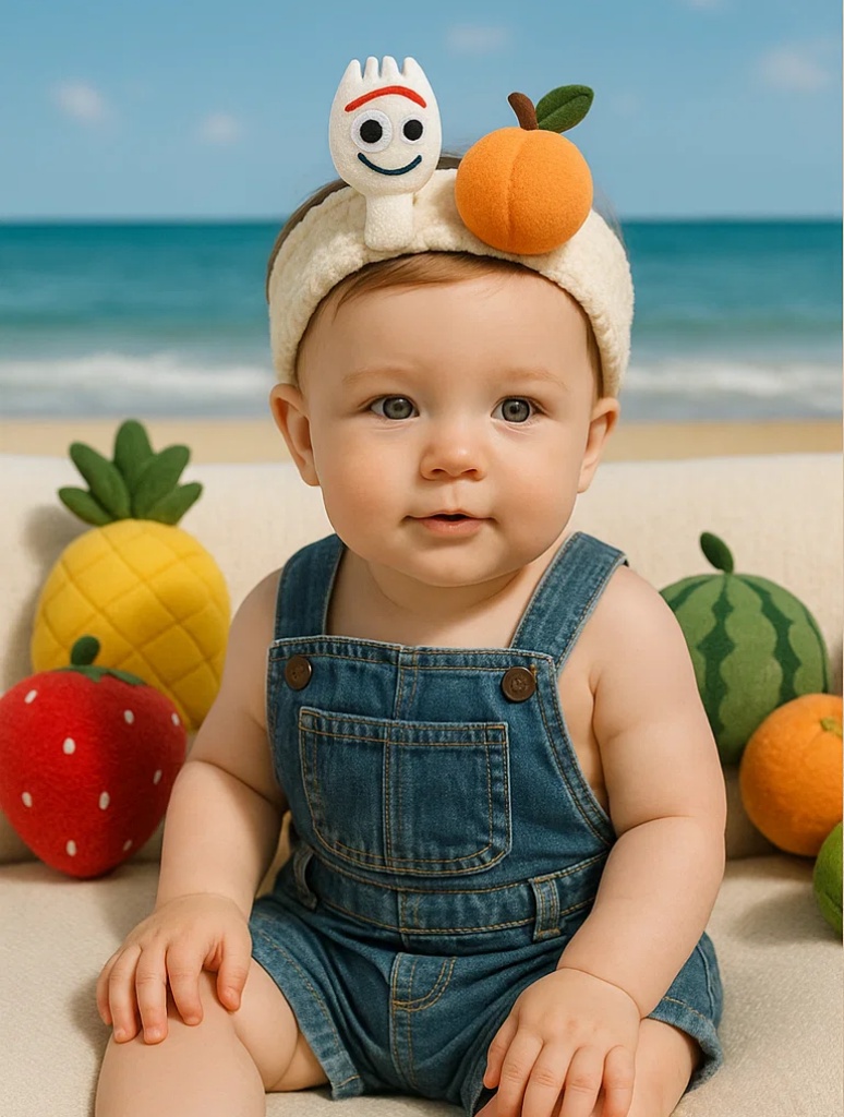 Orange & Smiley Fork Plush Headband – Bold Baby Gift for Retail Boutiques