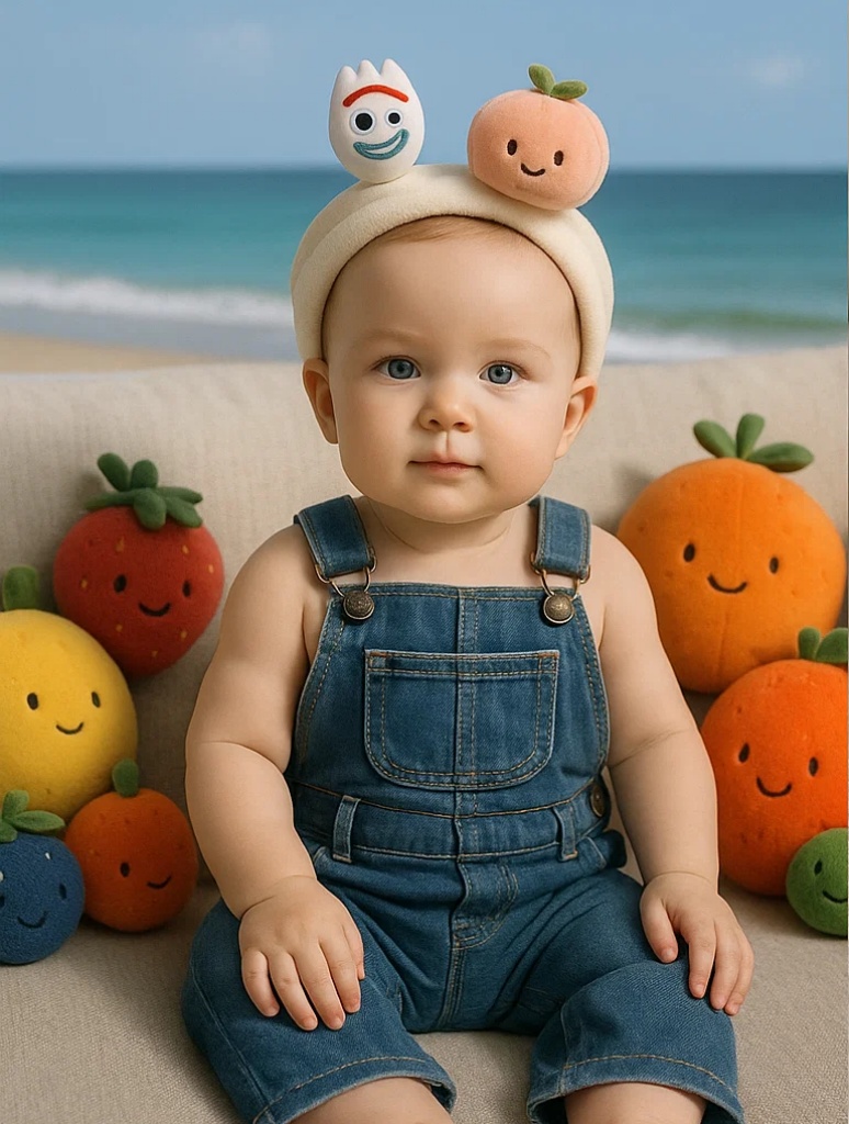 Cartoon Fork & Smiling Peach Baby Headband – Perfect for Boutique Baby Gifting