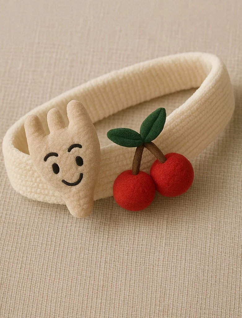 Cherry & Soft Beige Fork Baby Headband – Sweet Boutique Accessory for Infants