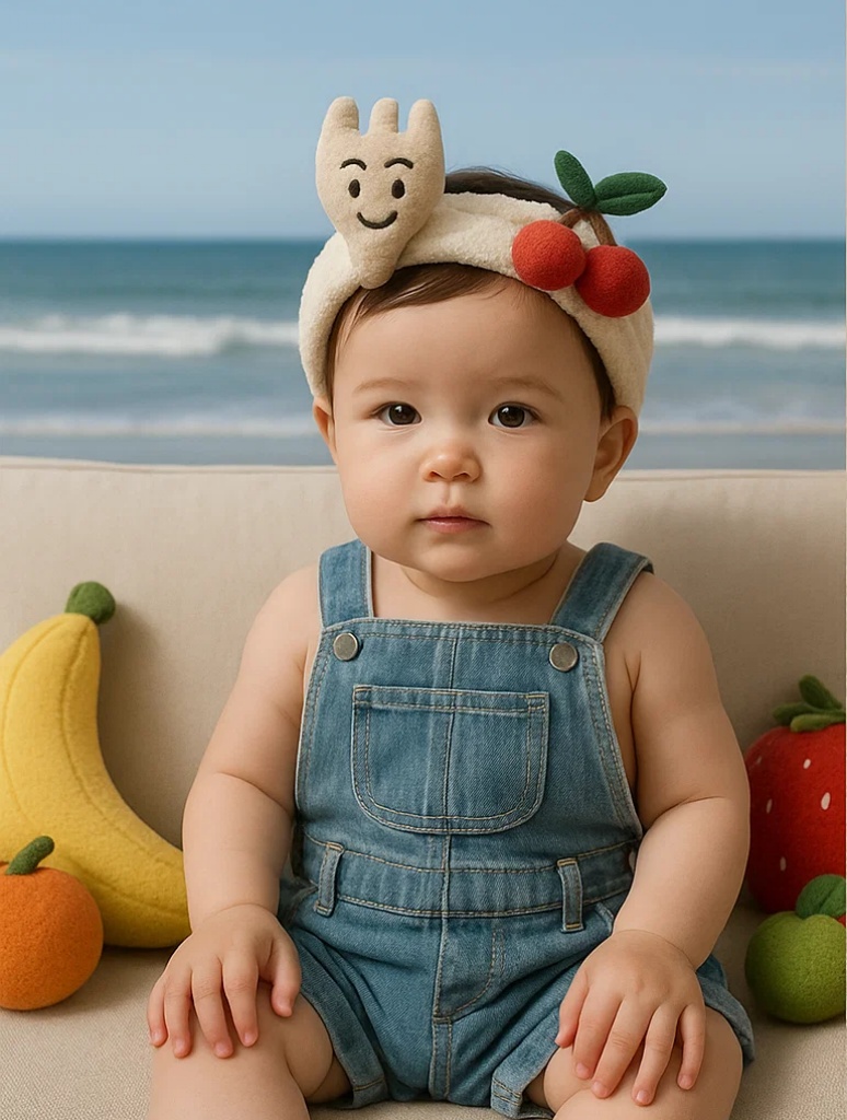 Cherry & Soft Beige Fork Baby Headband – Sweet Boutique Accessory for Infants