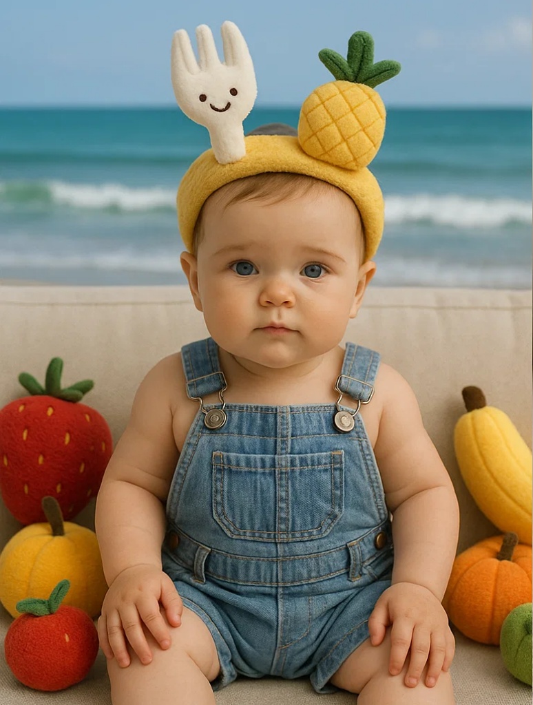 Pineapple & Smiling Fork Baby Headband – Fresh Tropical Style for Boutiques