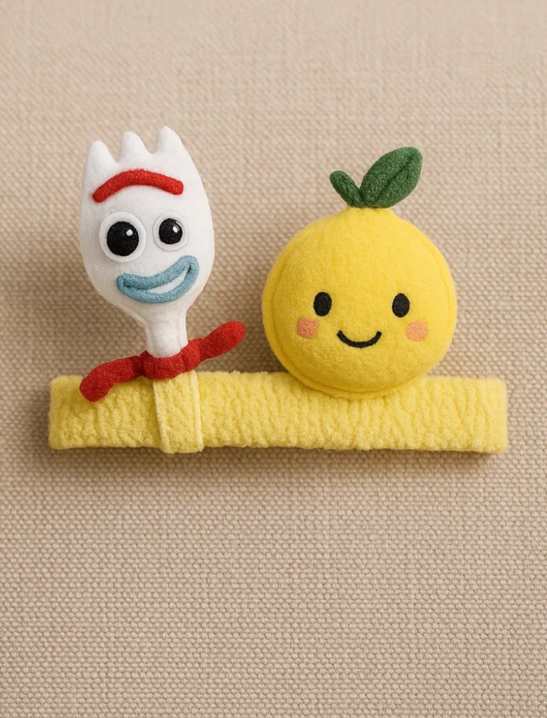 Lemon & Cartoon Fork Plush Headband – Bright & Fun Baby Boutique Accessory