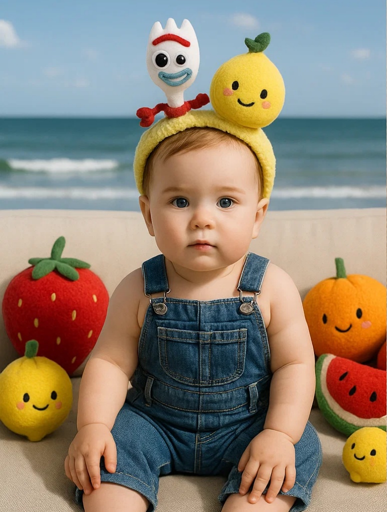 Lemon & Cartoon Fork Plush Headband – Bright & Fun Baby Boutique Accessory