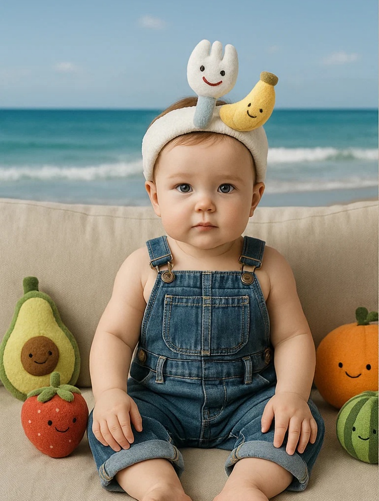 Cute Banana & Blue Fork Plush Headband – Infant Hairband for Gift Sets