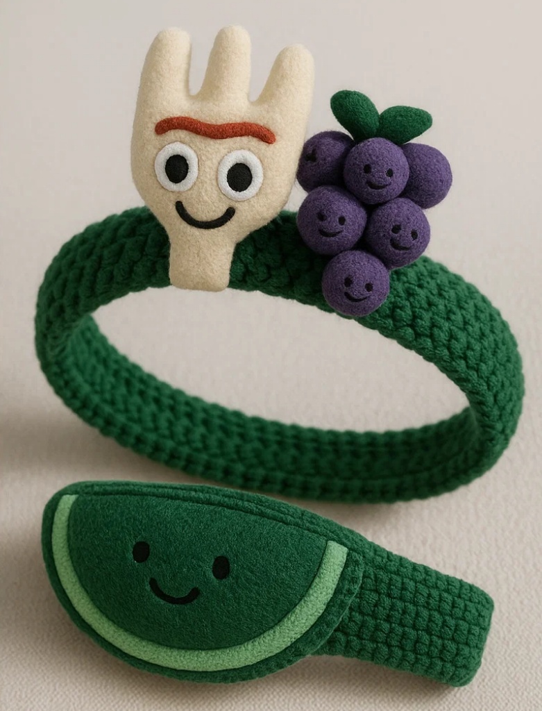 Playful Grapes & Cartoon Fork Baby Headband – Perfect for Baby Boutiques