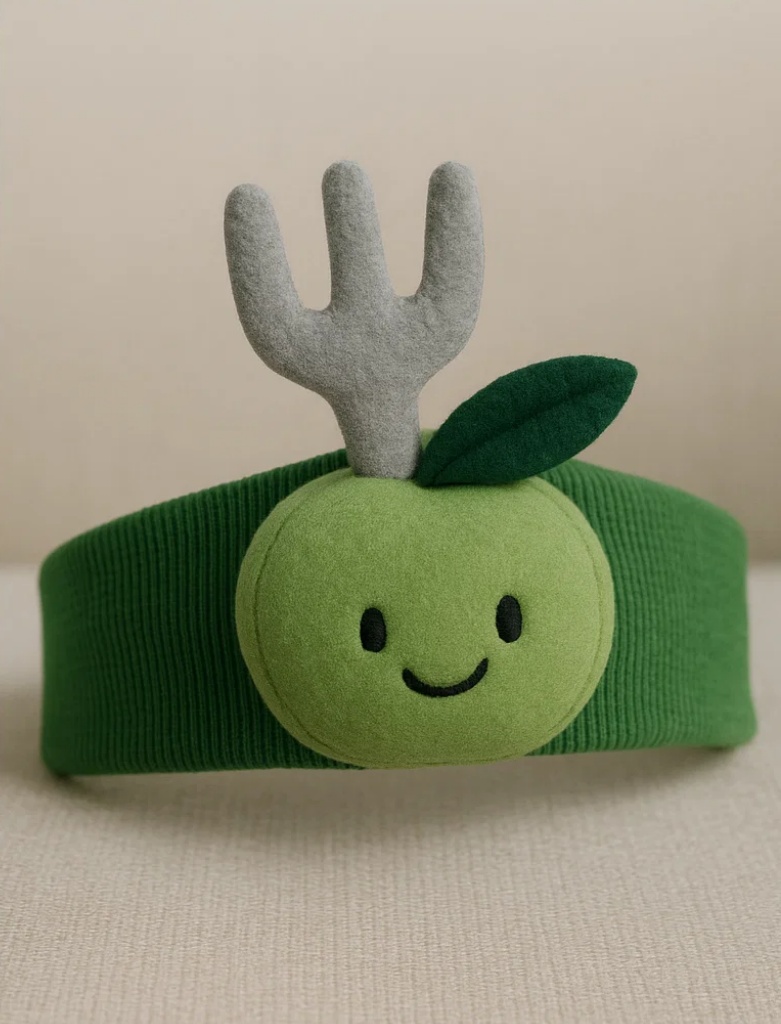 Green Apple & Fork Plush Baby Headband – Trendy B2B Infant Gift Option