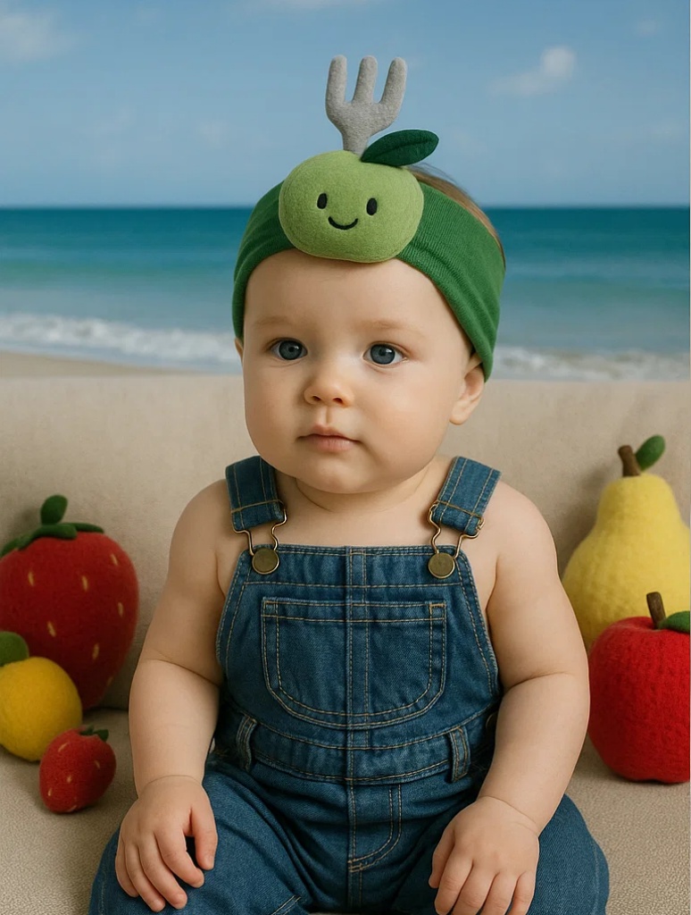 Green Apple & Fork Plush Baby Headband – Trendy B2B Infant Gift Option