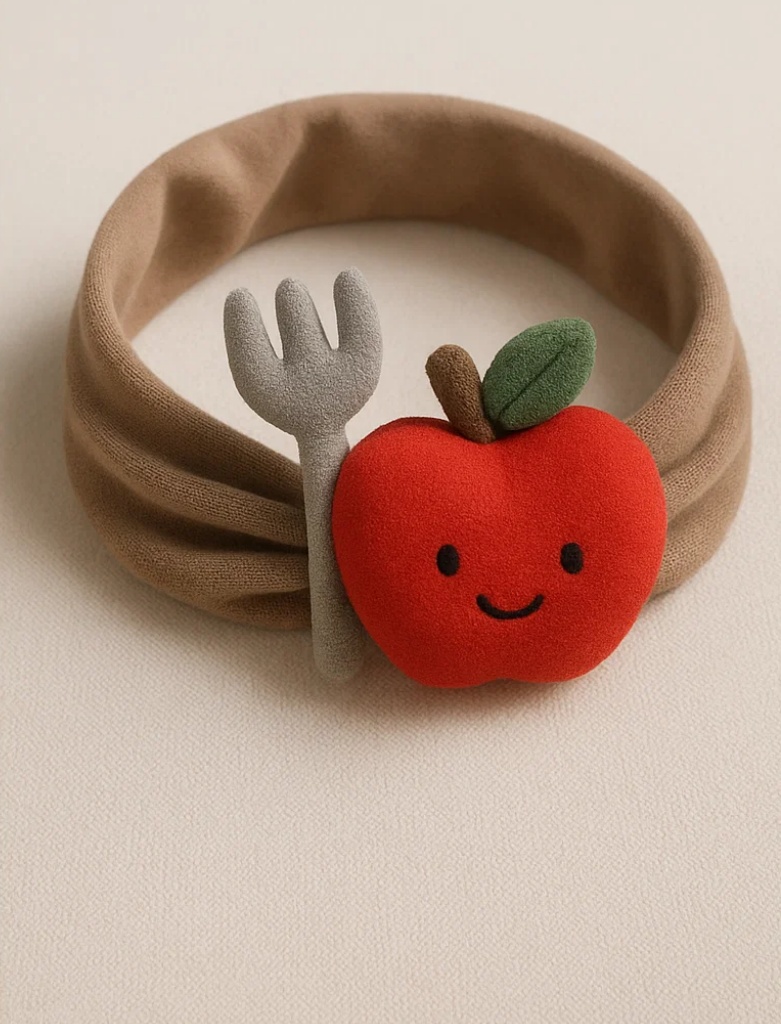 Smiling Apple & Fork Plush Baby Headband – Perfect for Boutique Wholesale