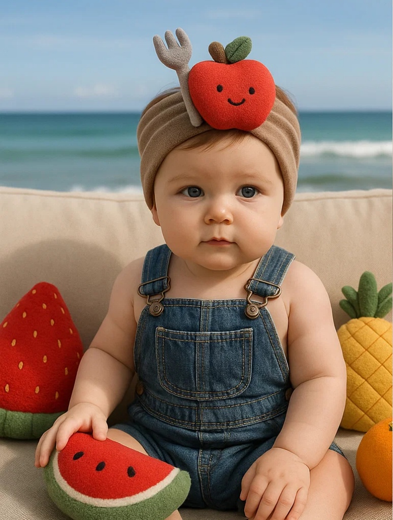 Smiling Apple & Fork Plush Baby Headband – Perfect for Boutique Wholesale