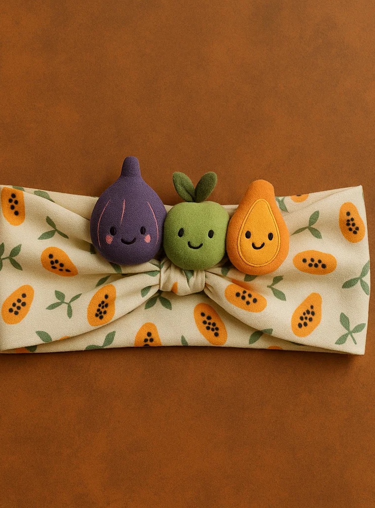 Fruit Parade on Your Baby’s Head – Fig, Green Apple, and Papaya Plush Baby Headband!