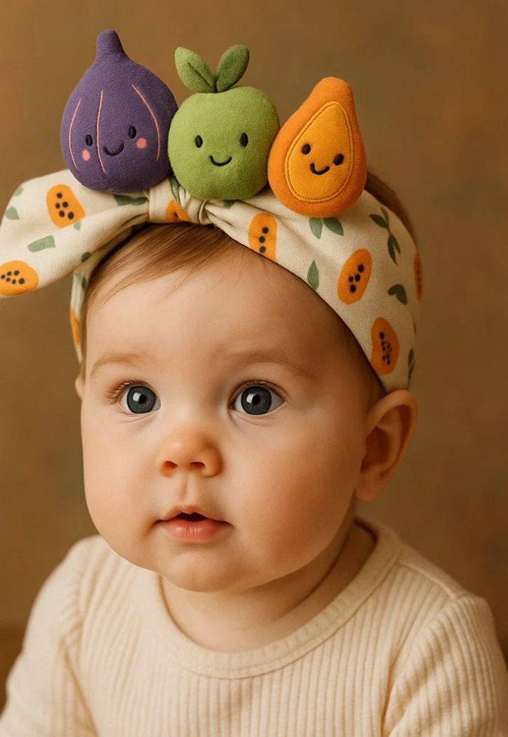 Fruit Parade on Your Baby’s Head – Fig, Green Apple, and Papaya Plush Baby Headband!