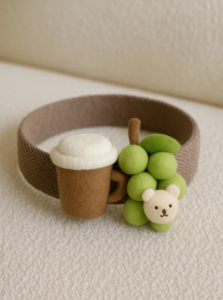 Adorable Baby Headband with Plush Coffee Cup & Green Grapes – Wholesale Infant Accessory