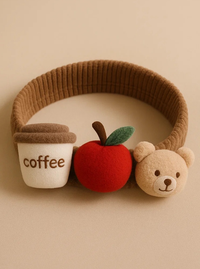 Cute Baby Headband with Plush Coffee, Apple & Bear – Perfect for Infant Retailers