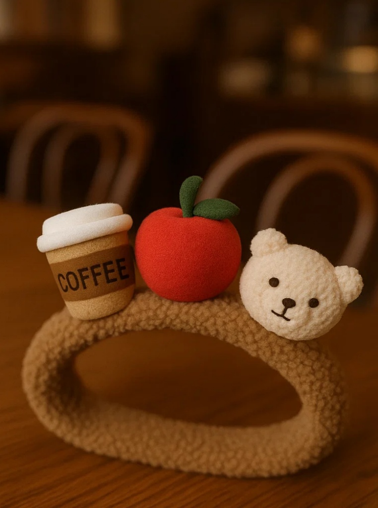 Playful Baby Headband with Coffee, Apple & Cream Bear Plush – Bulk Supply Ready
