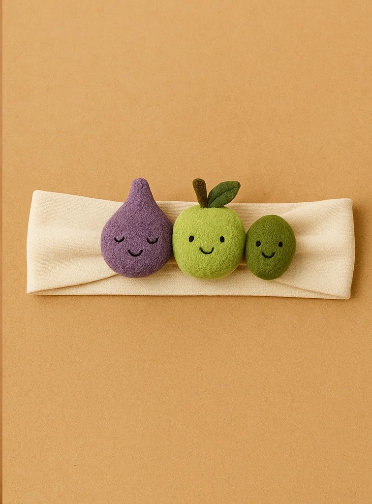 Fruity and Fabulous – Fig, Green Apple, and Olive Plush Baby Headband for Your Little Trendsetter!