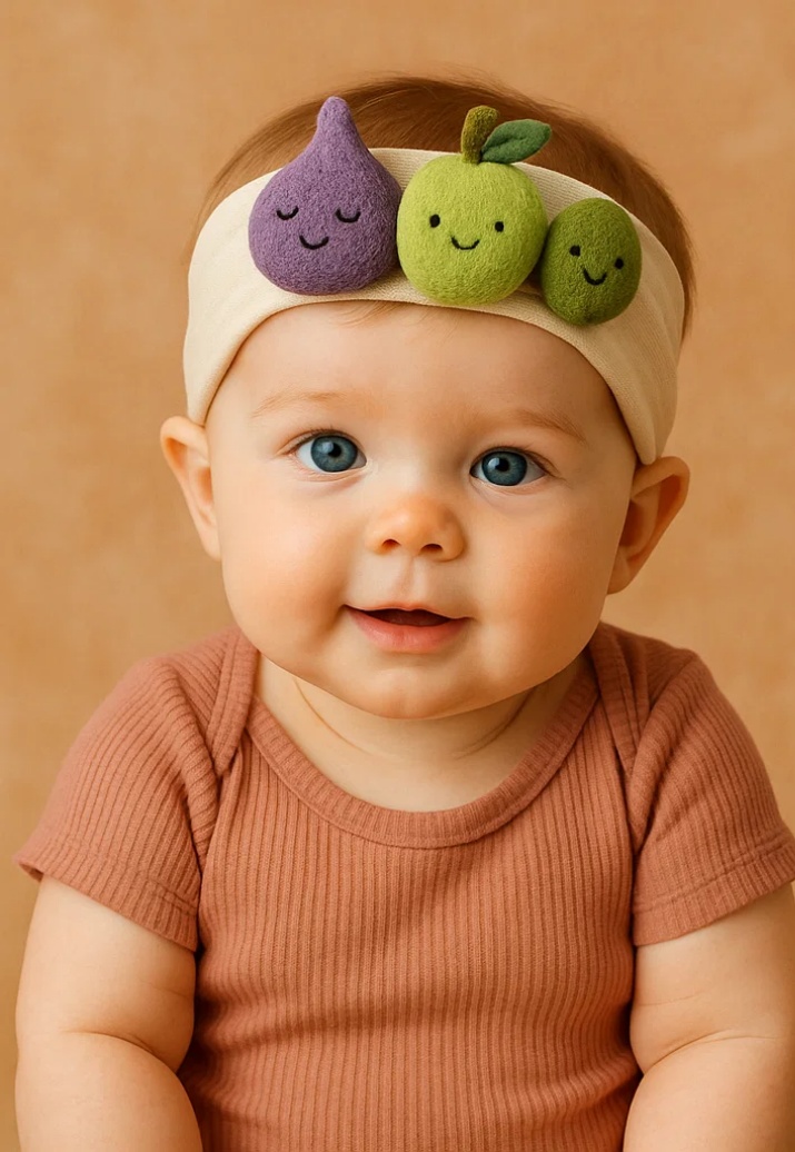 Fruity and Fabulous – Fig, Green Apple, and Olive Plush Baby Headband for Your Little Trendsetter!