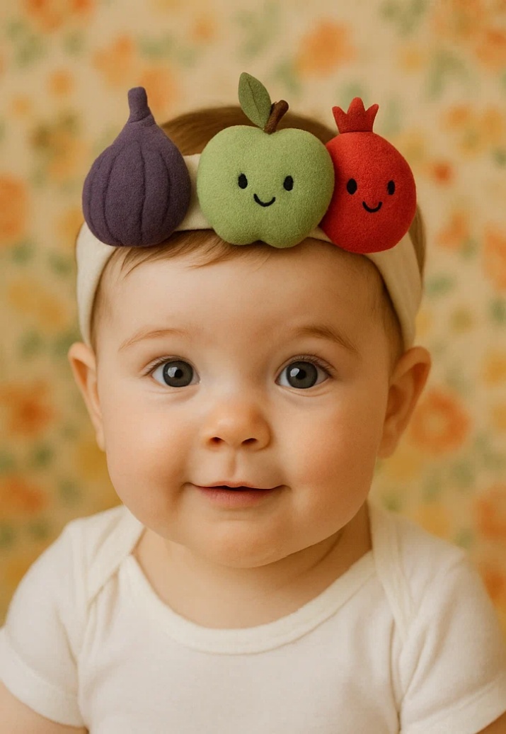 Fruit Party on Your Baby’s Head – Fig, Green Apple, and Pomegranate Plush Baby Headband!
