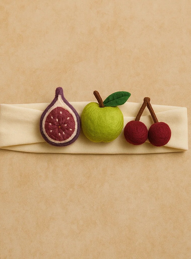 Fruit Trio on Your Baby’s Head – Fig, Green Apple, and Cherries Plush Baby Headband!