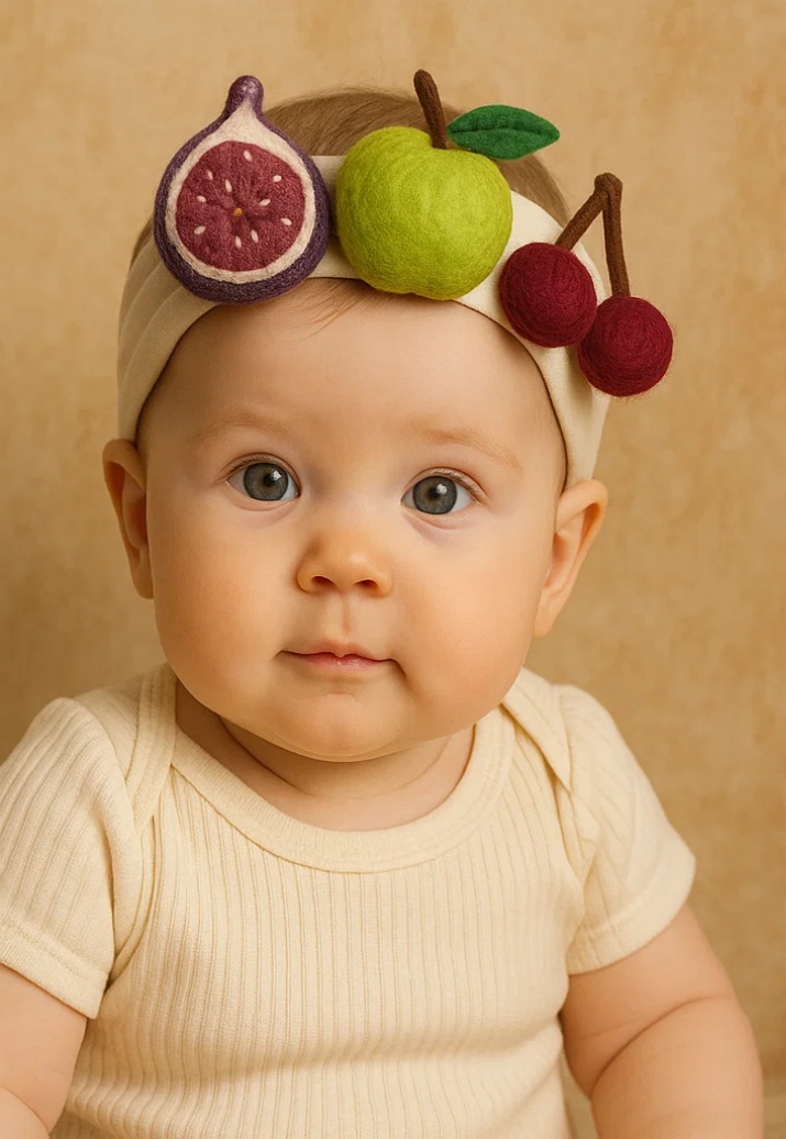 Fruit Trio on Your Baby’s Head – Fig, Green Apple, and Cherries Plush Baby Headband!