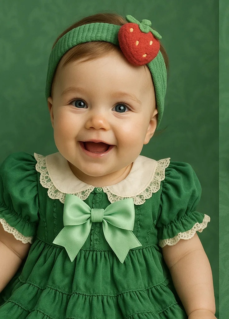 Faixa de cabelo de frutas para bebês com vestido verde