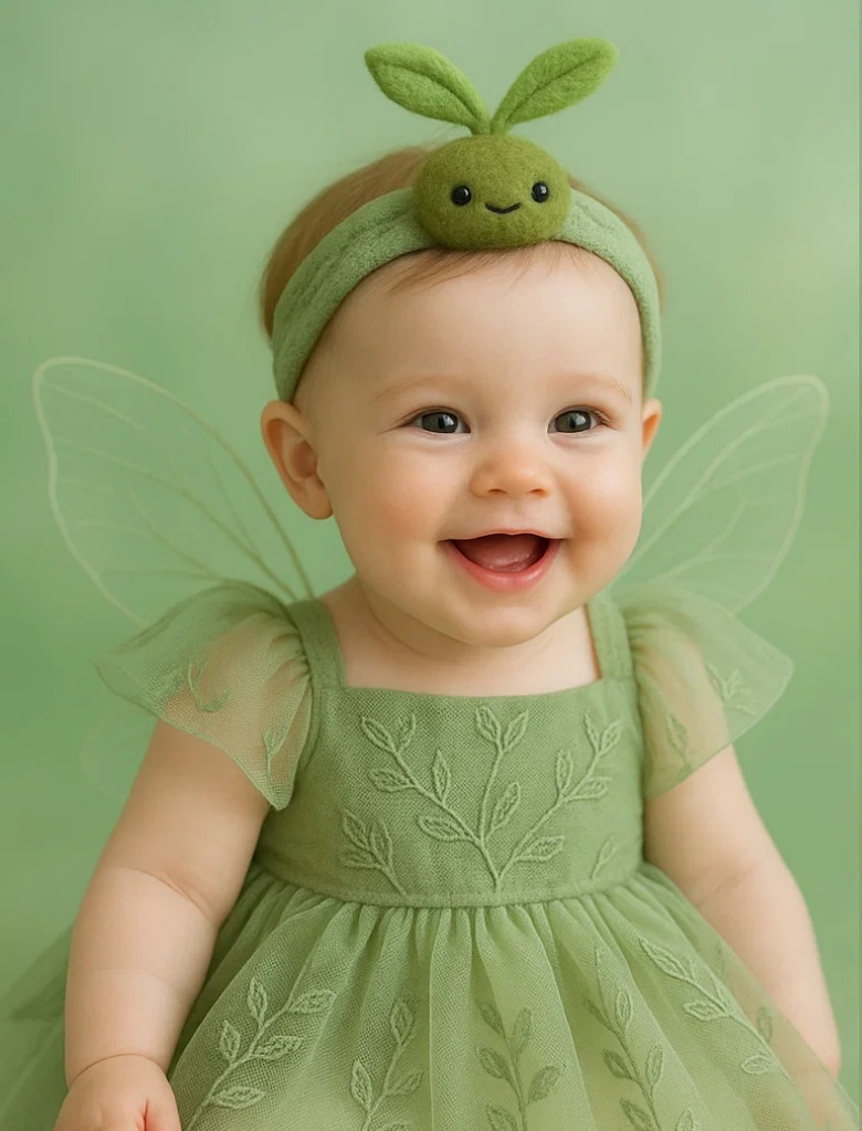 Conjunto de faixa de cabeça e vestido para bebês com design de planta