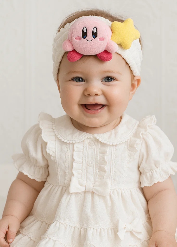 Adorable Star Kirby Baby Headband with White Dress and Star