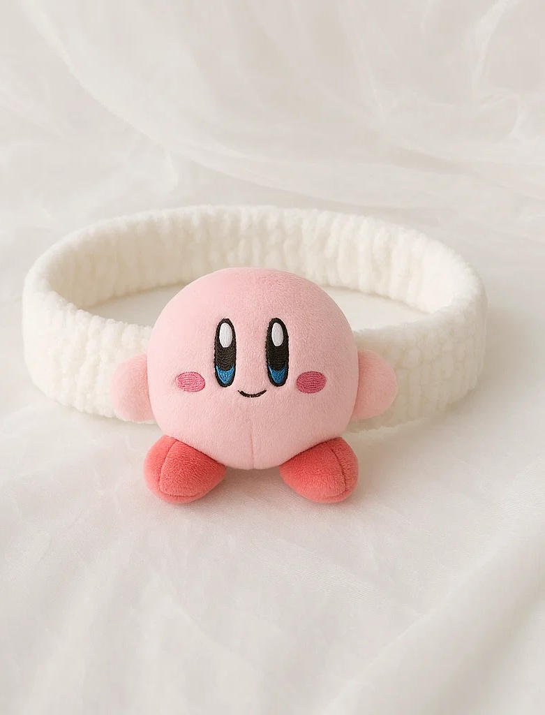 Bandeau bébé Star Kirby avec robe blanche et peluche
